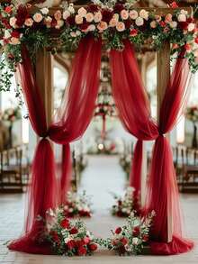 قطعة واحدة من قماش شفاف أحمر للتنسيق، ستائر سقف من الشيفون، ديكور مراسم الزفاف الرومانسية، ستارة من الغاز متعددة الاستخدامات، ديكور حفلات الزفاف في الهواء الطلق، ديكور حفلات استحمام العروس، ديكور استقبال الزفاف، ديكور حفلات أعياد الميلاد، خيوط خلفية لقوس الزفاف، ديكور خلفية الحفلات
