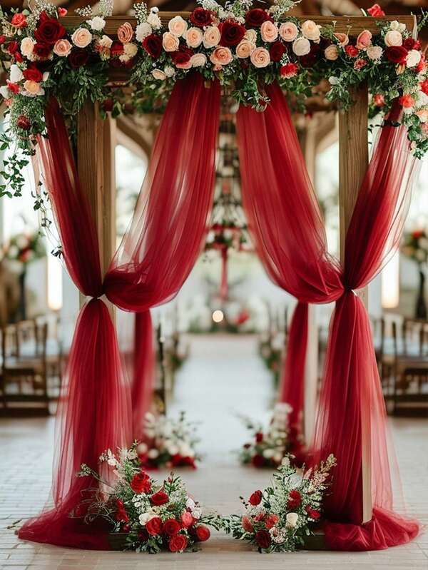 قطعة واحدة من قماش شفاف أحمر للتنسيق، ستائر سقف من الشيفون، ديكور مراسم الزفاف الرومانسية، ستارة من الغاز متعددة الاستخدامات، ديكور حفلات الزفاف في الهواء الطلق، ديكور حفلات استحمام العروس، ديكور استقبال الزفاف، ديكور حفلات أعياد الميلاد، خيوط خلفية لقوس الزفاف، ديكور خلفية الحفلات
