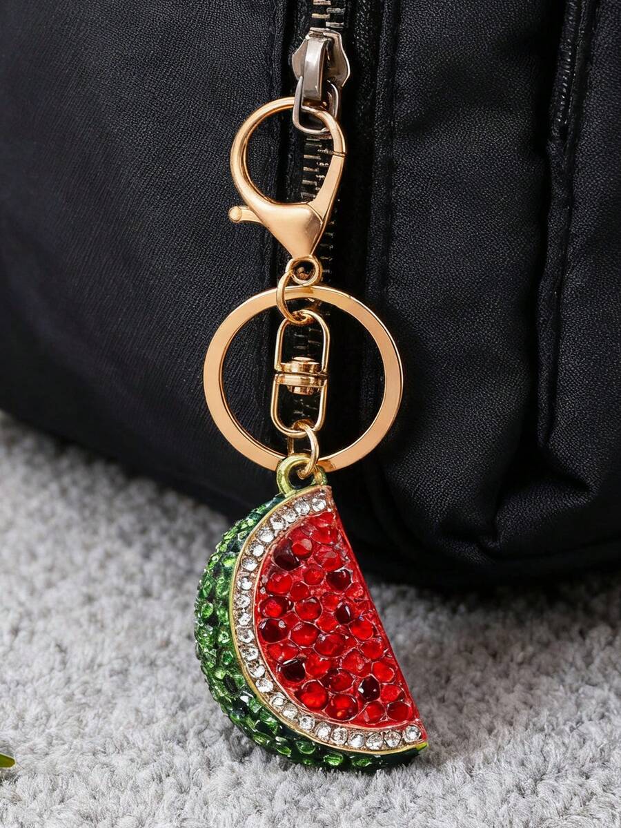 Cute Fruit Diamond-Encrusted Watermelon Metal Keychain - Unisex Bag Charm, Backpack/Car Keychain & Accessory, Perfect Gift For Friends