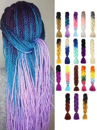 Pacote com 1 extensão de trança sintética de arco-íris de 24 polegadas, cabelo trançado da moda, castanho, preto a roxo, loiro claro, marrom ombré, preto a castanho, roxo, preto a amarelo, cores do arco-íris, azul ombré, azul multicolorido, cabelo sintético pré-esticado de crochê para mulheres, festivais e estilos diários de música