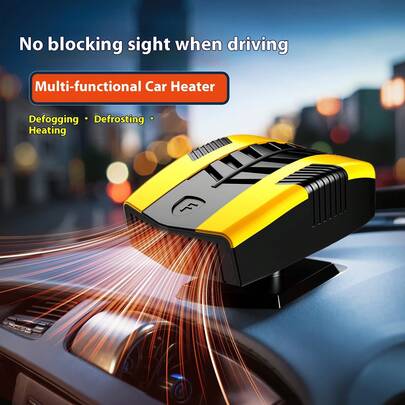 Reletech 12V/24V Dual Cold & Warm Car Heater - PTC Fast Heating, 360° Adjustable Vent, Cigarette Lighter Plug, Defroster & Dehumidifier Fan, Suitable For Winter