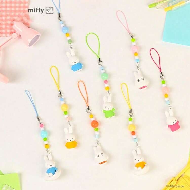 MIFFY 2件套米菲兔玩偶吊坠套装 - 可爱亚克力手机挂绳和包包挂饰，色彩缤纷的装饰品，送给孩子的可爱卡通礼物 - 藍色和粉紅色 - 查看 1
