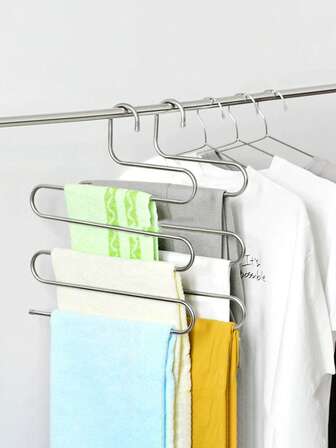 不锈钢裤架晾衣架收纳衣柜多层多功能加厚防滑S型裤夹无痕衣架不锈钢多功能S型魔术裤架