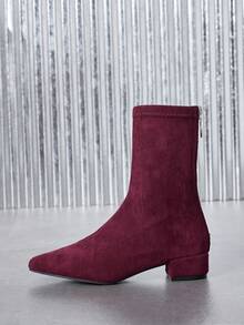 Women's Pointed Toe Faux Suede Ankle Boots, Suitable For Commuting And Office Wear - Burgundy - View 8