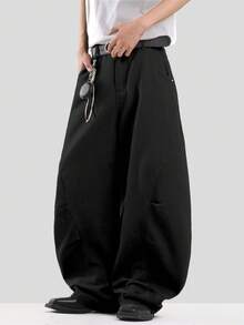 1pc Justice Brother Retro Denim Jeans, Personalized Curved Knife Design, Casual Street Style Wide Leg Loose Fit Washed High-End Pants For Men, Grunge - Black - View 5