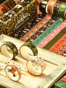 17 Rolls/Box, Christmas Theme Washi Tape Set - Delicate Snowman, Pine Tree, Snowflake, Stars And Other Christmas Patterns, Creative Bronzing Process Design Decorative Tape,For Study Stationery, Gift Wrapping And DIY Crafts Decorative - Multicolor - View 10