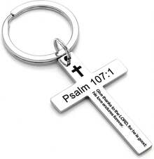 Llavero con versículo bíblico y cruz cristiana, llavero de cruz para hombres y mujeres con escritura religiosa, regalo de Navidad - Salmo 107:1 - Ver 1