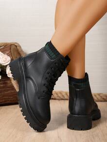 2025 New Thick Sole Retro Versatile British Style Ankle Boots For Women, Suitable For Spring And Autumn - Green - View 7