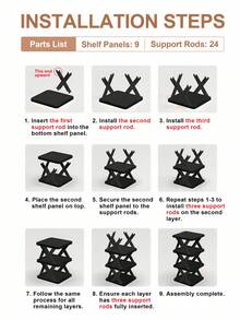 9/6-Tier Vertical Shoe Rack, Space Saving, Narrow Design, Small Shoe Organizer, DIY Freestanding Shoe Storage Shelf For Entryway, Closet, Hallway, Easy Assembly And Sturdy Structure, Black And White Color, Home Decor, Decor, Decor - Multicolor - View 7