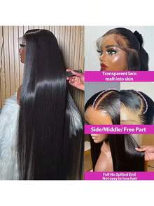 骨直发 13x4 蕾丝前发假发 巴西直发 湿发 透明蕾丝前发假发 女士专用 预拔婴儿秀发 150% 密度 自然色