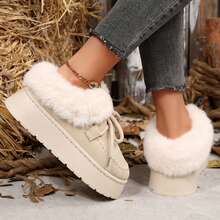 Fall Winter Cotton Fuzzy Bedroom Slippers For Women Warm Ankle Booties Faux Fur Lined Shoes Indoor Outdoor House - trắng - Xem 10