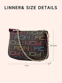 Leather Shoulder Bag for Women Small Clutch Handbag Purse Letter Pattern Underarm Bag Ladies Designer Evening Bag Detachable Chain Strap Wristlet Wallet Bag with Cute Minions Bag Charm - 黑色1 - 查看 11