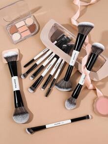 MAANGE 3/10Pcs Professional Facial Double-Ended Makeup Brush Set,With Makeup Bag,Bevel&Taper Foundation Brush Contour Brush Blush Brush Powder Brush Eyeshadow Brush Concealer Brush Highlight Brush Smudge Brush,Makeup Tools With Soft Fiber For Easy To Carrying,Set For Travel,Gift For Women&Girls