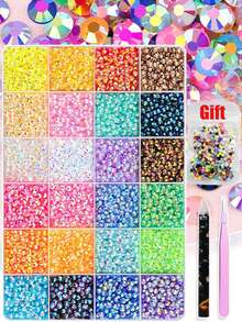 24 Grid Mixed-Color Nail Rhinestone Flat Back Gems Non Hotfix Flatback Gems, Bedazzling Crystal For DIY Crafts Clothing Tumblers Mugs Shoes Fabric Decor Nail Art Make Up