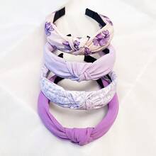 4pcs/Set Women Purple Floral Solid Fabric Headband, Sweet Matching Hair Accessories Suitable For Daily And Holiday Use, Hair Band, Hair Hoop