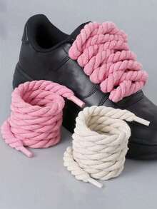 1对120厘米圆形黑色、粉色、米色麻绳鞋带，简约时尚，适用于运动鞋、休闲鞋等，冬季礼物之选 - 彩色 - 查看 4