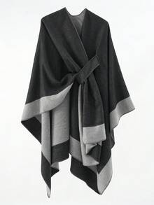 1 Áo choàng Poncho họa tiết kẻ caro đơn giản, thanh lịch, màu sắc tương phản dành cho nữ, thiết kế nhẹ nhàng, chống gió, ấm áp cho trang phục mùa xuân, thu và đông - Nhiều màu - Xem 27