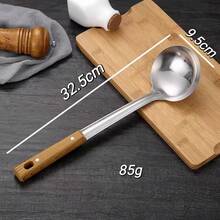 5pcs-Kitchen Utensils Set Professional Slotted Spoon, Soup Ladle, Turner, Spatula & Rice Scoop ETC. Suitable For Cast Iron Wok Cooking, Sauteing & Frying Vegetables And Meat,Christmas Festival Cooking Helpers - Màu gỗ - Xem 10