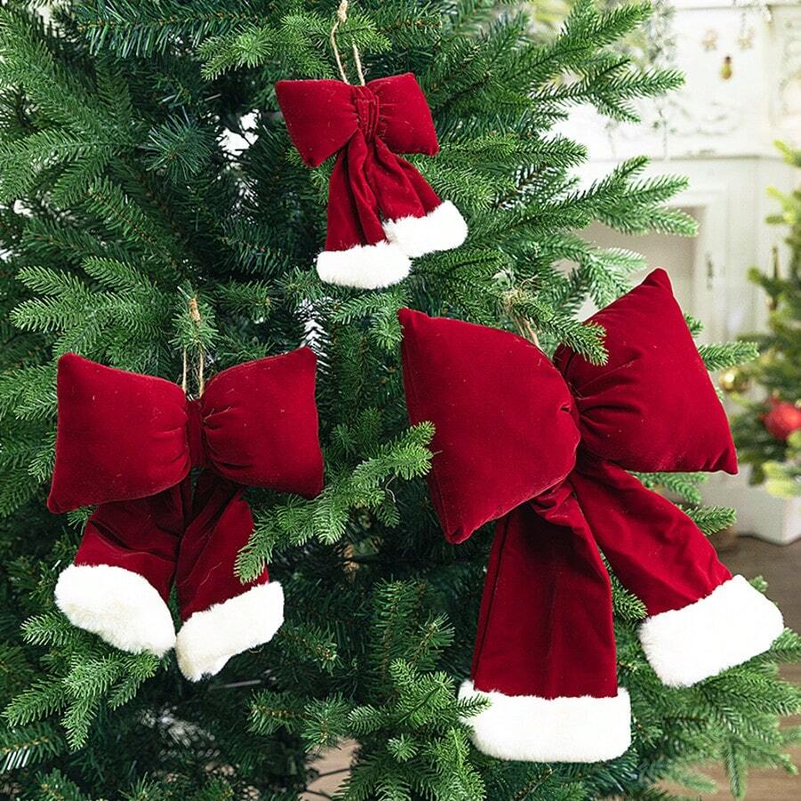 1 pieza Adorno de árbol de Navidad con lazo para exhibir en pared, chimenea, porche, boda, fiesta, decoración navideña, decoración de invierno para el hogar
