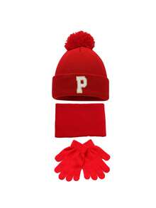3 Stücke Kinder Winter Gestrickte Mütze, Schal und Handschuhe Set, Unisex Warmes Accessoire Set für Mädchen, Kinder