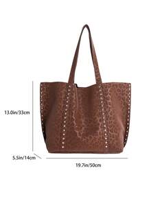 新款时尚女士豹纹托特包，大容量，复古优雅，适合约会，逛街，百搭，秋冬 - 咖啡 - 查看 7