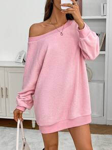 Women's Solid Color Asymmetric Shoulder Long Sleeve T-Shirt Top