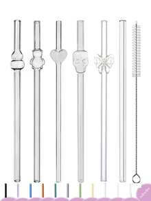 Paie drăguțe din sticlă cu perii de paie, paie reutilizabile de 7,87 inch / 8 mm, multicolore rezistente la spargere, pentru smoothie-uri, milkshake-uri, ceai sau cafea cu gheață