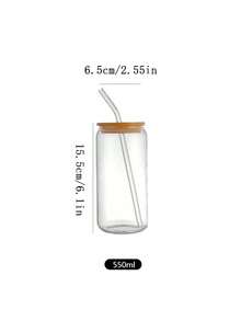 1pc 400ml/550ml Clear Straw Bottle, Modern Glass Coffee Cup For Home, Office