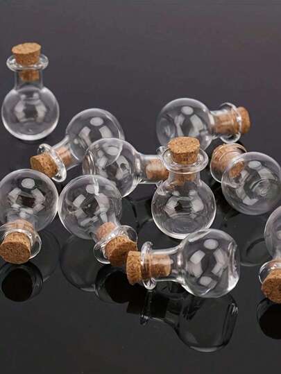 20/10 piezas Botellas de vidrio decorativas mini - Lindos tarros de vidrio con tapones de corcho suave, botellas de deseos redondas, colgantes de botellas de vidrio, botellas de perfume mini, botellas de deriva decorativas en miniatura, adecuadas para manualidades DIY, recuerdos de boda, decoración del hogar, souvenirs de fiesta