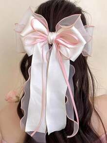 1个芭蕾舞风格长蝴蝶结发夹，时尚可爱，适合日常舞蹈、日常生活和旅行佩戴。日常发夹，学院风，优雅，蝴蝶结，女士发饰，发夹 - 彩色 - 查看 2