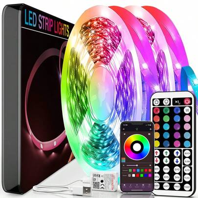 HBOWMDJIA 16ft-100ft LED Strip Lights With 44Key Remote And APP Control, Flexible Use,  Music Sync, Timing, Adjustable Color Flashing Speed, 6 DIY Modes, Very Easy To Install, LED Lights For Bedroom, Room, Ceiling, Halloween Party Atmosphere, Game Atmosphere Light, Christmas Gifts