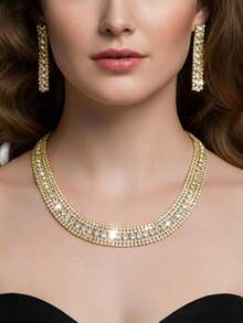 2件时尚优雅的金色水钻首饰套装 - 金色 - 查看 3