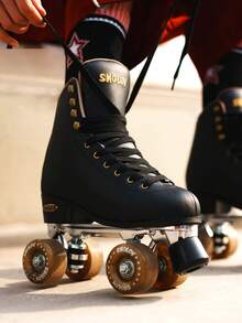 SHOLOV Offers A Pair Of Unisex Roller Skates Featuring A Luxurious Double-Layer Microfiber Leather Design. These Professional Indoor And Outdoor Quad Skates Are Suitable For Both Girls And Adults, And Make An Excellent Gift. - Black - View 9