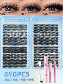 640 PCS Lash Cluster Kit, Lash Extension Kit, Individual Eyelash 30D+40D+50D,D-8-16MIX Cluster Eyelash Glue, Seal, Remover. - Multicolor - View 7