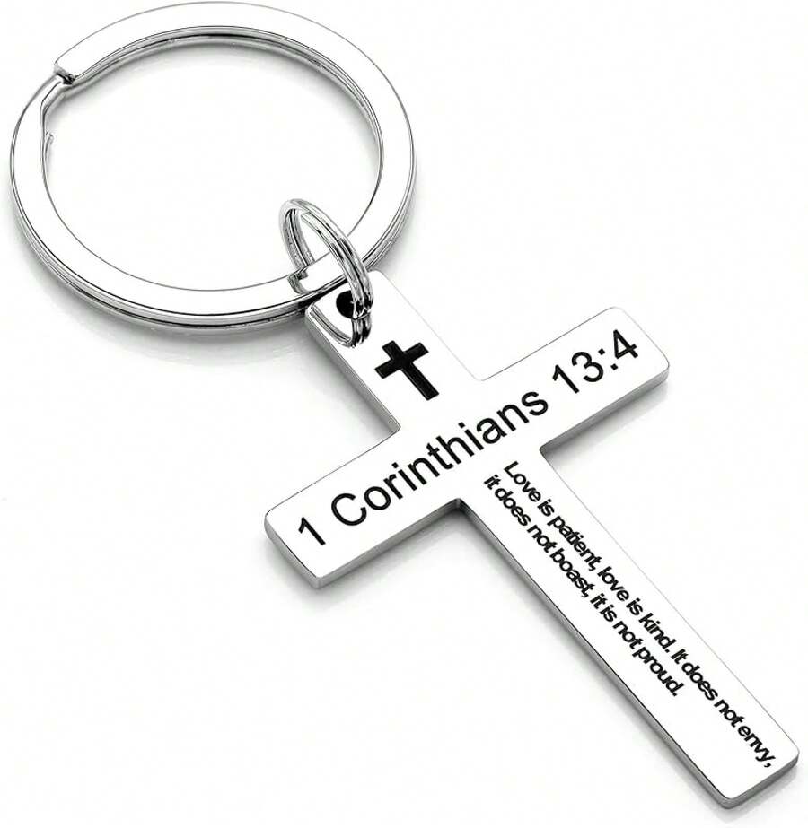 Ldurian Bible Verse Keychain Christian Cross Keychain For Women, Cross Key Chain For Men Religious ScriptureChristmas - 1 Corinthians 13:4 - View 1