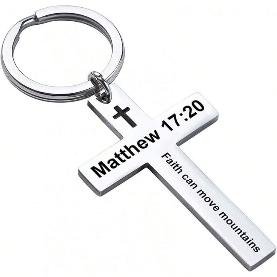 Llavero con versículo bíblico y cruz cristiana, llavero de cruz para hombres y mujeres con escritura religiosa, regalo de Navidad - Mateo 17:20 - Ver 1