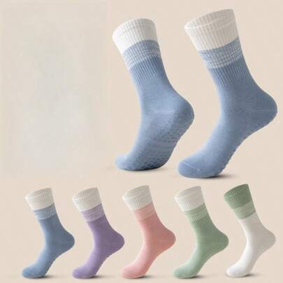 1 Pair Women's Spring/Autumn Yoga Mid-Calf Socks, Dotted Silicone Design, Suitable For Pairing With Leggings, Suitable For Sports & Casual Occasions, Comfortable And Practical