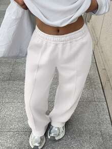 Pantalones de chándal sueltos y casuales de unicolor con cintura elástica - Blanco - Ver 8