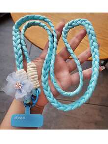 1pc Floral Lanyard Strap, Women Long Braided Cord For Phone, Outdoor Travel Hiking Backpack Keychain