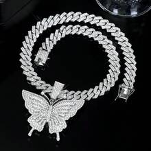Hip Hop Sparkle Animal Big Butterfly Pendant Cuban Chain Y2K Zinc Alloy Valentine's Day Gift For Men And Women Fashion Jewelry