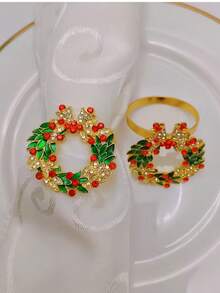 إكليل معدني مطلي بالراين ستون ، إكليل راين ستون أنيق - تصميم توت أحمر - حلقة معدنية ثقيلة الوزن لحفلات العطلات ، حفلات الزفاف - ديكور مركزي للمطعم سهل التنظيف - إعداد طاولة عيد الميلاد ، ديكور المنزل للعطلات ، إكليل متين ، ديكور الزفاف ، إكليل العطلات