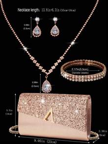 女士钻石首饰 闪耀奢华水钻首饰套装 闪耀项链 耳环 手链套装 闪光皱纹手提宴会包 V 型翻盖信封包 手提包 宴会包 钱包手提包 优雅手提宴会包 手提包 女士舞会手提包 女士新娘宴会包 舞会手提包 金属链条手提包 婚礼派对手提包 酒会婚礼 新款钱包宴会包 - 香檳色 - 查看 9