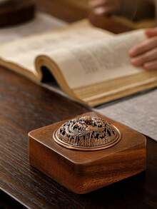 1pc Solid Walnut Wood Incense Burner - Dragon & Phoenix Lid Walnut Wood Zen Tea Ceremony Incense Burner Home Decor Chinese Style Indoor Agarwood Incense Stick Holder With Perforated Lid - Multicolor - View 6