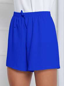 Duna Women's Loose Shorts With High Waistband And Elastic In Various Colors!!! - Xanh đậm - Xem 1