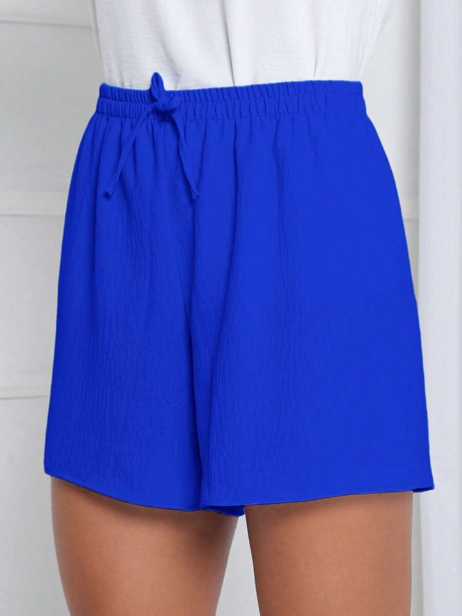 Duna Women's Loose Shorts With High Waistband And Elastic In Various Colors!!! - Xanh đậm - Xem 1