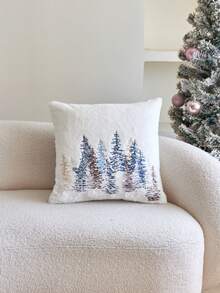 1pc Autumn/Winter Pine Tree Faux Fur Embroidered Throw Pillow Cover, Home Decor Suitable For Living Room, Sofa, Bedroom, Party, Car And Various Environments - Multicolor - View 14