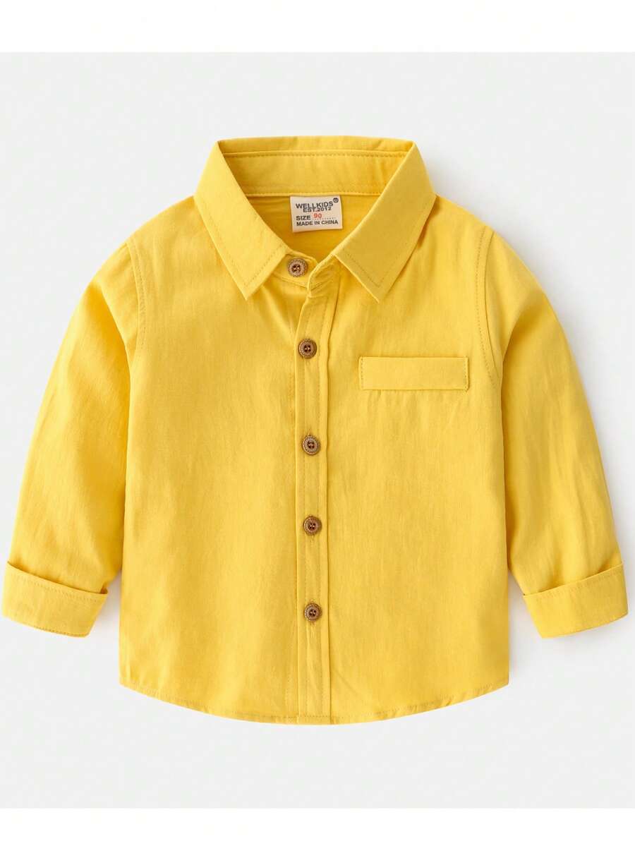 Toddler Boys' Long Sleeve Casual Solid Color Shirt, New Autumn/Winter Collection