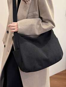 Bolso de mano de pana de unicolor, nueva bolsa de hombro de gran capacidad para hombres, bolso bandolera - Multicolor - Ver 5