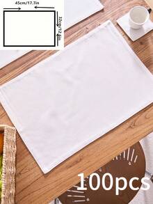 1/4/6pcs Plain Linen Rectangular Double-Layer Placemats, Vintage Style Kitchen Dining Table Decor, Non-Slip Thick & Durable Washable Mats Suitable For Daily Use, Holidays, Family Gatherings, Weddings, Parties, All Seasons - White - View 12