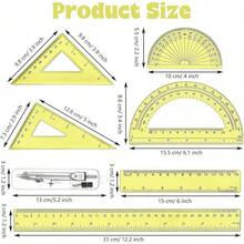 1 Set Plastic Geometry Math Set Includes Drawing, 6 Inch 4 Inch Protractor, 45/60 Degree Rulers 12 Inch 6 Inch Math Ruler Transparent Office Supplies (Pink) - Yellow - View 2